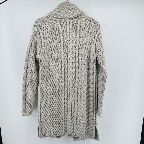 Aran Crafts Cardigan Sweater Women Ireland Merino Wool Neutral LONG Edge to Edge - Picture 2 of 16